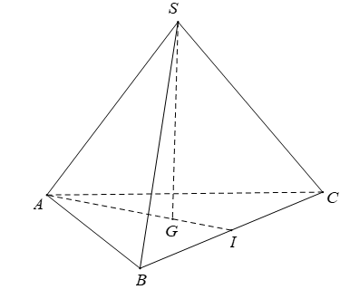 Cho hình chóp tam giác đều S.ABC có độ dài cạnh đáy bằng a, độ dài cạnh bên bằng 2 căn bậc hai 3 a / 3 Tính góc giữa cạnh bên và mặt đáy của hình chóp. (ảnh 1)