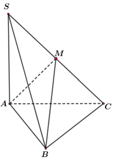 Cho hình chóp S.ABC có đáy ABC là tam giác vuông tại B và cạnh bên SA vuông góc với đáy. Gọi M là trung điểm của SC, biết AB = a, AC = 2a, SA = (ảnh 1)