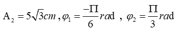 Một vật thực hiện đồng thời hai dao động điều hoà cùng phương cùng tần số f, biên độ và pha ban đầu lần lượt là (ảnh 2)