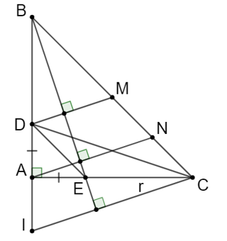 Cho tam giác ABC vuông cân ở A. Trên cạnh AB lấy điểm D, trên cạnh AC lấy điểm E sao cho AD = AE. Từ C kẻ đường thẳng vuông góc với BE cắt BA ở I  (ảnh 1)