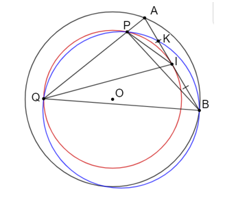 Cho đường tròn (C) tâm O với I là trung điểm của dây AB không đi qua O. Một đường thẳng thay đổi đi qua A cắt đường tròn (C1) (ảnh 1)
