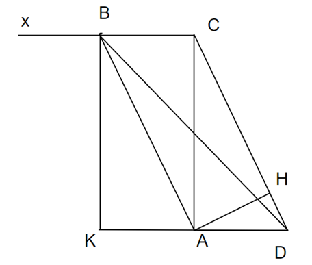 Cho ∆ADC vuông tại a có đường cao AH, góc D = 65 độ, AH = 3cm. Trên nửa mặt (ảnh 1)