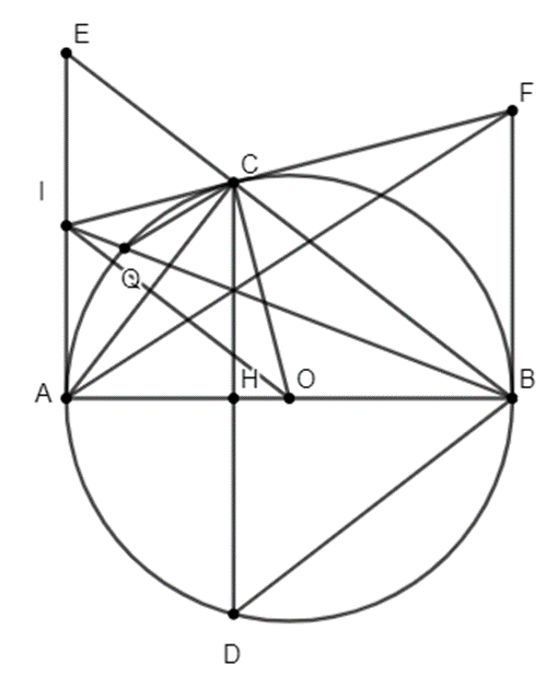 Cho đường tròn (O; 4 cm), đường kính AB. Lấy điểm H thuộc đoạn AO sao cho (ảnh 1)