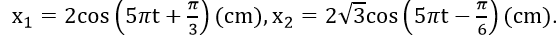 Một vật thực hiện đồng thời 2 dao động điều hoà cùng phương có các phương trình lần lượt là (ảnh 1)