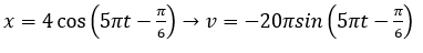Một vật dao động điều hòa theo phương trình x = 4cos (5pit - pi/6) (x tính bằng (ảnh 1)