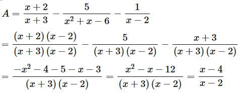 Cho biểu thức A = (x + 2) / (x + 3) - 5 / (x^2 + x - 6) + 1/(2 - x) a) Tìm điều (ảnh 2)
