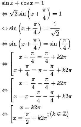Giải phương trình sinx + cosx = 1 (ảnh 1)