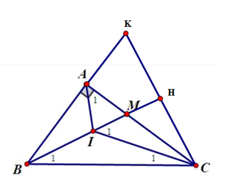 Tam giác ABC vuông tại A, gọi I là giao điểm của các đường phân giác (ảnh 1)