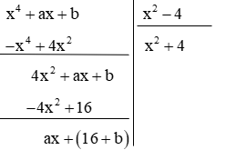 Xác định các hằng số a, b sao cho x^4 + ax + b chia hết cho x^2 - 4 (ảnh 1)
