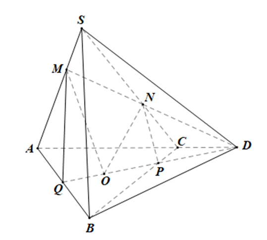 o tứ diện S.ABC. Gọi O là điểm thuộc miền trong của tam giác ABC. Gọi  (ảnh 1)