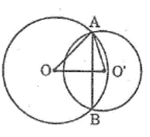 Cho hai đường tròn (O) và (O’) cắt nhau tại A và B như hình bên. Biết OA = 15 cm (ảnh 1)