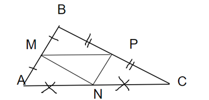 Cho tam giác ABC. Gọi M, N, P lần lượt là trung điểm của AB, AC, BC. Cho diện tích  (ảnh 1)