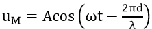 Sóng phát ra từ một nguồn điểm O. Xét 2 điểm M,N trên phương truyền sóng, MN=d. Sóng truyền từ O đến M, rồi đến N. Gọi λ là bước sóng và sóng truyền đi với biên độ không đổi. Biết phương trình sóng tại N là u_N=Acos(ωt). Phương trình sóng tại M là A. u_M=Acos⁡(ωt+2πd/λ).	B. u_M=Acos(ωt-2πd/λ). C. u_M=Acos⁡(ωt-d/λ).	D. u_M=Acos⁡(ωt). (ảnh 3)