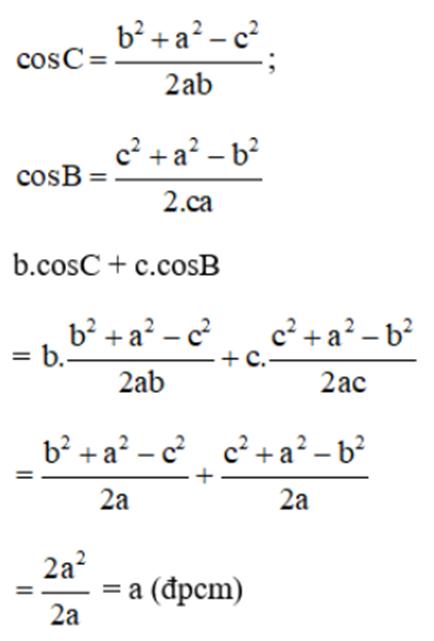 Chứng minh rằng trong mọi tam giác ABC ta đều có: a) a = b cosC + c cosB (ảnh 1)
