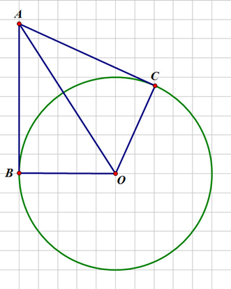 Cho đường tròn (O) và tiếp tuyến AB (B là tiếp điểm). Lấy điểm C thuộc đường  (ảnh 1)