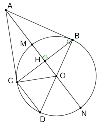 Từ một điểm A nằm ngoài đường tròn (O; R) kẻ tiếp tuyến AB với (O) (B là  (ảnh 1)