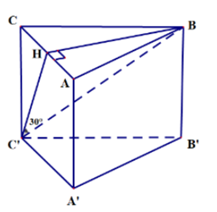 Cho hình lăng trụ đều ABC.A’B’C’ có cạnh đáy bằng a, đường thẳng BC’ tạo (ảnh 1)