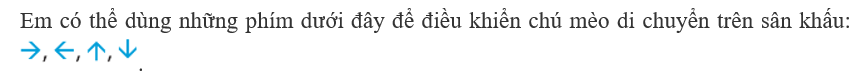 Em có thể dùng những phím nào để điều khiển chú mèo di chuyển trên sân khấu. (ảnh 1)