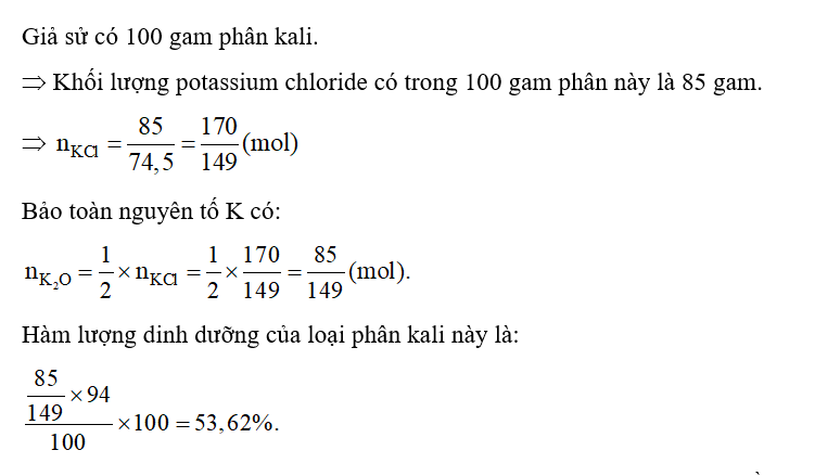 Hàm lượng dinh dưỡng của phân kali được tính bằng %K2O theo khối lượng có (ảnh 1)