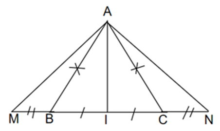 Cho tam giác ABC với AB = AC. Lấy I là trung điểm BC. Trên tia BC lấy  (ảnh 1)