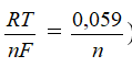Người ta lập một pin gồm hai nửa pin sau: Zn/Zn(NO3)2 0,1M và Ag/AgNO3 0,1M có thế khử chuẩn tương ứng là   = -0,76V và  = +0,80V.	 Hãy cho biết suất điện động của pin là bao nhiêu ( Chấp nhận trong phương trình Nernst   =  ). A. +1,5305 V.	B. – 0,7895 V.	C. + 0,741 V.	D. + 0,059 V (ảnh 3)