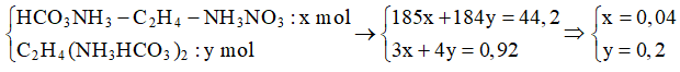 Hỗn hợp E gồm chất X (C3H11N3O6) và Y (C4H12N2O6). Cho 44,20 gam E tác dụng tối đa với 0,92 mol KOH, thu được chất hữu cơ Z đa chức, bậc một và dung dịch T. Cô cạn T thu được chất rắn M gồm các muối vô cơ. Nung M đến khối lượng không đổi, thu được m gam chất rắn khan. Cho các phát biểu sau:  	(a) Giá trị của m là 64,12.  	(b) Chỉ có một công thức cấu tạo thỏa mãn của chất Y.  	(c) Cho X hoặc Y vào dung dịch H2SO4 loãng, đều có khí không màu thoát ra.  	(d) Cho Z tác dụng với dung dịch HCl dư, thu được 23,16 gam muối.  Số phát biểu sai là    	A. 1.  	B. 2.  	C. 3.  	D. 4.  (ảnh 1)