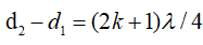 Trong hiện tượng giao thoa sóng của hai nguồn kết hợp cùng pha, điều kiện để tại điểm M cách các nguồn d1 , d2 dao động với biên độ cực tiểu là (ảnh 3)