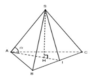 Cho một hình chóp tam giác đều có cạnh bên bằng b và cạnh bên tạo với  (ảnh 1)