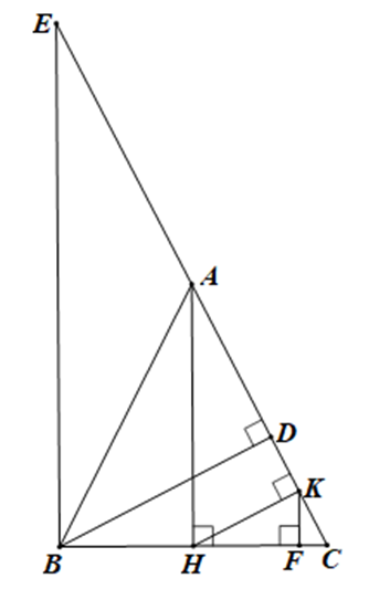 Cho tam giác ABC cân tại A góc A < 90 độ, đường cao AH. Kẻ HK vuông góc AC (ảnh 1)