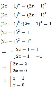 Giải phương trình (2x - 1)^4 = (2x - 1)^6 (ảnh 1)
