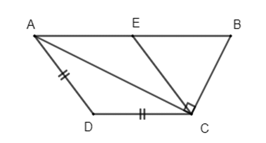 Cho hình thang ABCD (AB // CD) có AD = CD và AC vuông góc BC. Từ C kẻ đường  (ảnh 1)