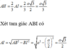 Cho khối chóp tam giác đều S.ABC có cạnh đáy bằng a, góc giữa cạnh bên  (ảnh 2)