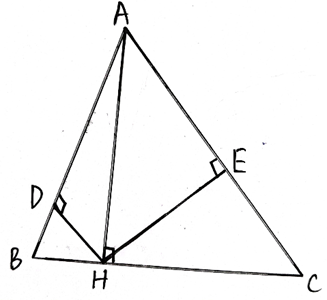 Cho tam giác ABC nhọn, đường cao AH. Kẻ HD vuông góc AB, HE vuông góc AC. (ảnh 1)