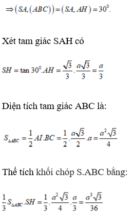 Cho khối chóp tam giác đều S.ABC có cạnh đáy bằng a, góc giữa cạnh bên  (ảnh 3)