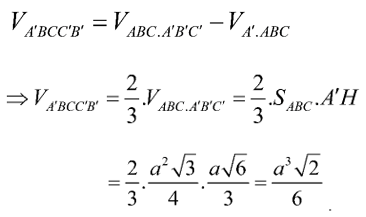 Cho hình lăng trụ ABC.A’B’C biết A’.ABC là tứ diện đều cạnh bằng a (ảnh 1)
