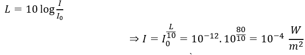 Biết cường độ âm chuẩn là I_0=10^(-12) W/m^2 . Khi mức cường độ âm tại một điểm là 80 dB thì cường độ âm tại điểm đó bằng (ảnh 1)
