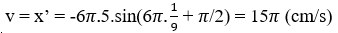 Con lắc lò xo dao động điều hòa với phương trình: x = 5cos(6pit + pi/2) (cm). Vận tốc của (ảnh 2)