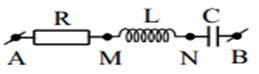 một mạch điện RLC nối tiếp như hình vẽ. Biết L = 0,8/pi (H), C = 10^-4/pi (F) (ảnh 1)
