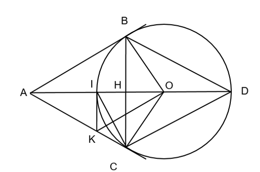 Cho đường tròn (O;R), và điểm A nằm ngoài đường tròn (O) sao cho OA = 2R.Vẽ tiếp tuyến AB với đường tròn (ảnh 1)