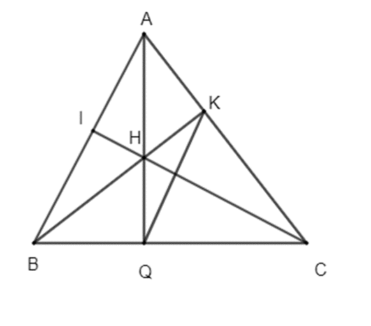 Cho tam giác ABC, AQ, BK, CI là 3 đường cao, H là trực tâm. a. Chứng minh (ảnh 1)