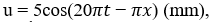 Một sóng cơ truyền dọc theo trục Ox có phương trình u = 5cos(20pit - pix) (cm) (ảnh 1)