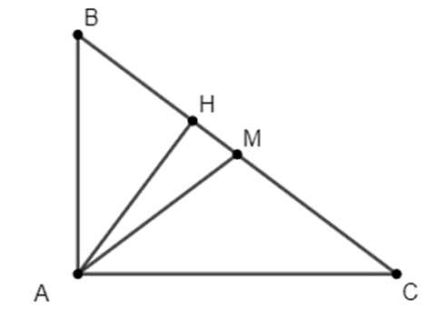 Cho tam giác ABC vuông tại A, đường cao AH, M là trung điểm của BC, có BH (ảnh 1)