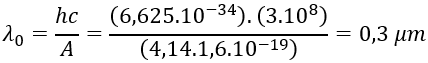 Một kim loại có công thoát electron là 4,14 eV, Chiếu lần lượt vào kim loại này các bức xạ có bước sóng λ_1=0,18 μm, λ_2=0,21 μm, λ_3=0,32 μm (ảnh 1)