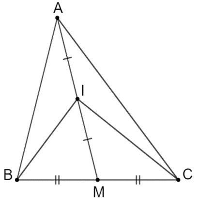 Cho tam giác ABC có trung tuyến AM, gọi I là trung điểm AM. Đẳng thức nào sau (ảnh 1)