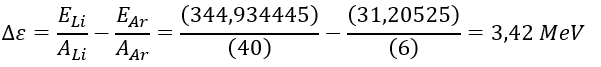Cho khối lượng của proton, notron, (_18^40)Ar, (_3^6)Li lần lượt là: 1,0073 u; 1,0087 u; 39,9525u; 6,0145 u và 1u=931,5 MeV/c^2 .  (ảnh 2)
