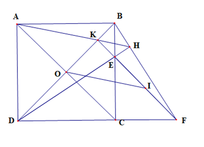 Cho hình vuông ABCD tâm O, trên đoạn BC lấy điểm E bất kì, trên tia đối của (ảnh 1)