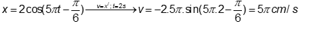 Một vật dao động điều hoà có phương trình dao động x = 2sin(5pit + pi/3) (ảnh 2)