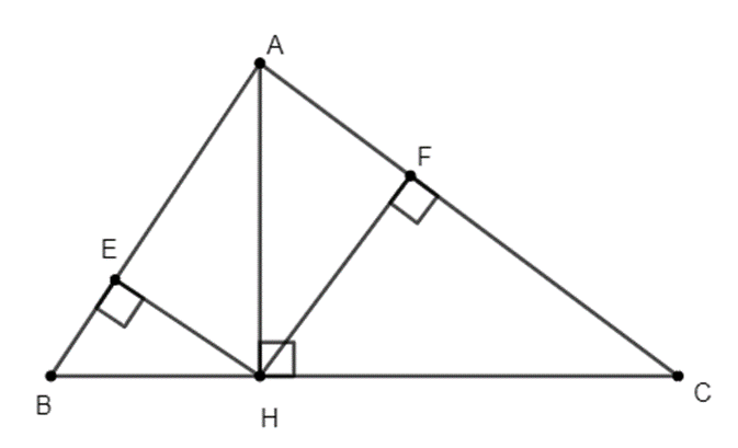Cho tam giác nhọn ABC có đường cao AH. Từ H kẻ HE vuông góc với AB và  (ảnh 1)