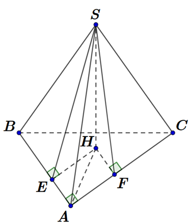 Cho hình chóp S.ABC có đáy là tam giác vuông tại A và AB = căn bậc hai 3, AC = căn bậc hai 7, SA = 1. Hai mặt bên (SAB) và (SAC) lần lượt tạo với mặt đáy các góc bằng 45o và 60o. Thể tích của khối chóp đã cho bằng (ảnh 1)