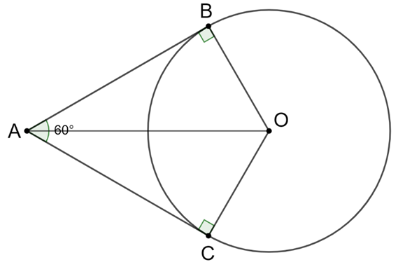 Cho đường tròn (O; R) và một điểm A ở ngoài đường tròn. Vẽ các tiếp tuyến AB (ảnh 1)
